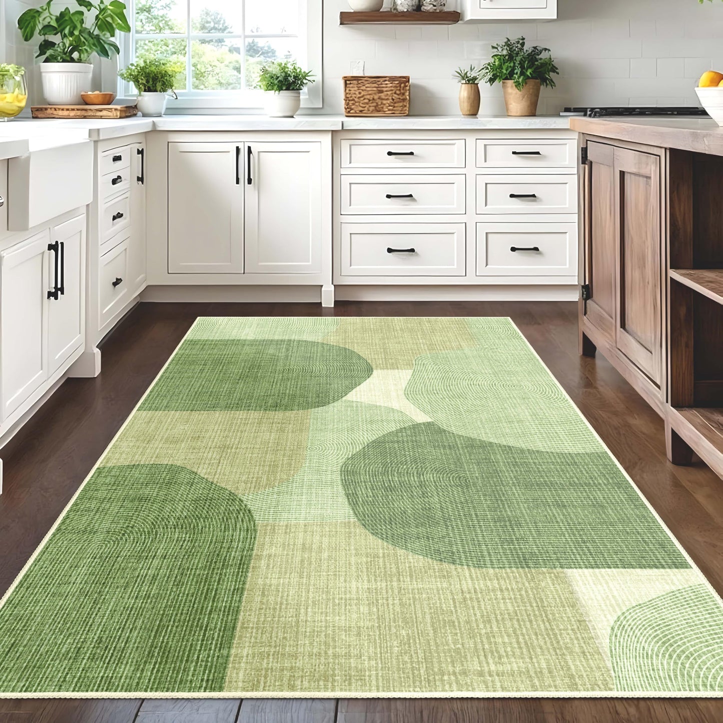 Castage Modern Rug 3x5 Washable Area Rugs for Bedroom Living Room Entryway Bedside,Small Boho Abstract Geometric Non Slip Carpet,Green