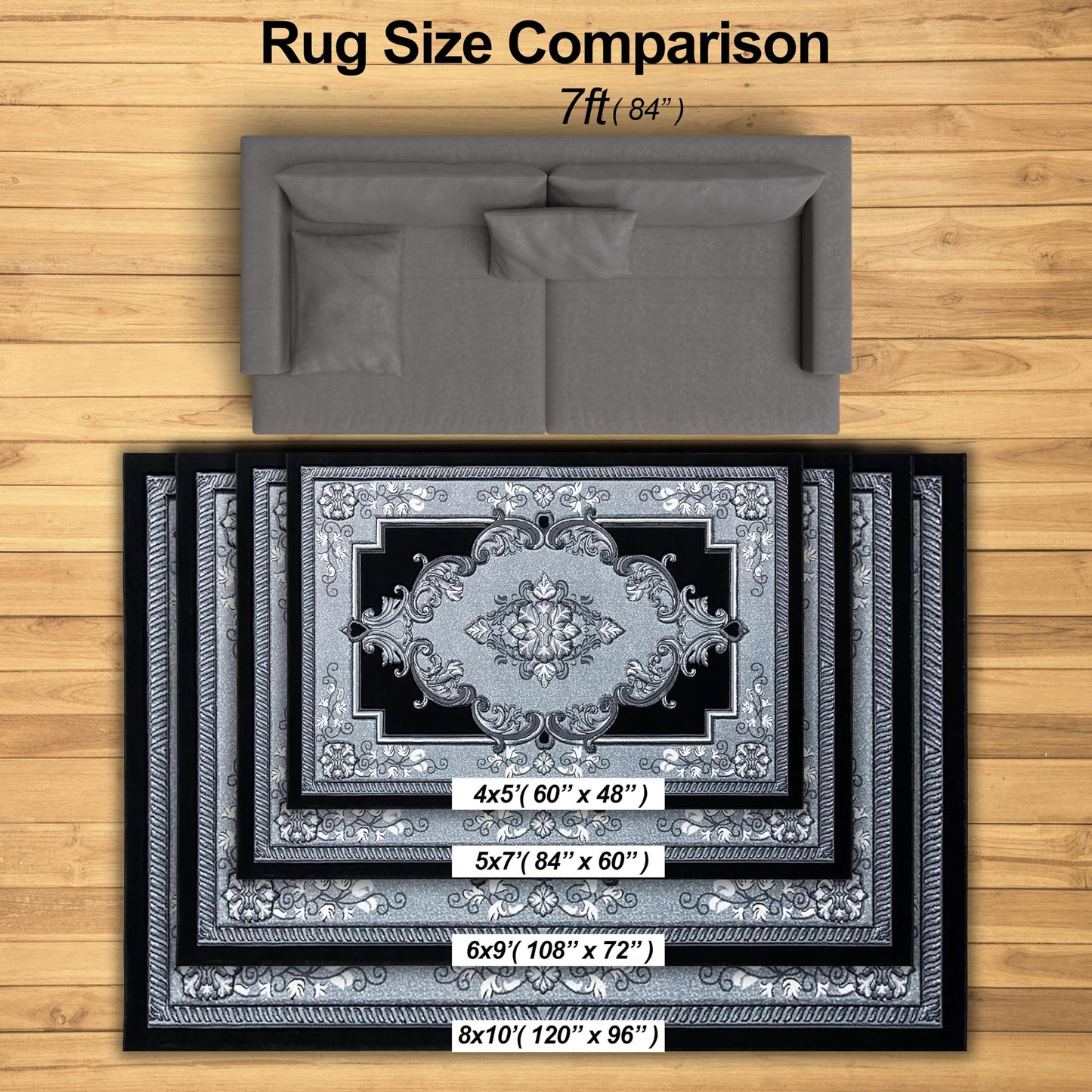 HADBA Modern 5x7 Traditional Living Room Rug - Area Rugs for Living Room Dining & Bedroom - Hand Carved Runner Carpet - Durable Polyester - Non-Fade Stain-Resistant - Turkish Made