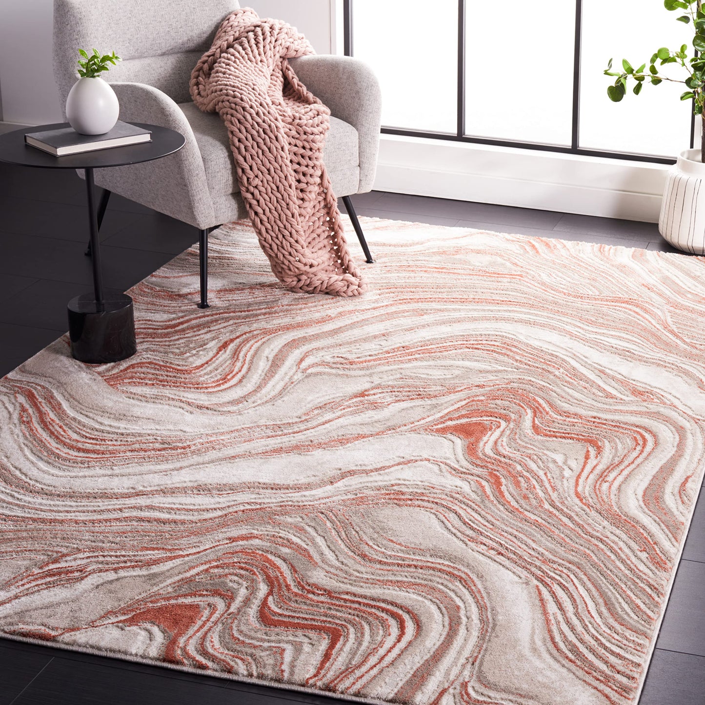 SAFAVIEH Meadow Collection Area Rug - 5'3" x 7'6", Rust & Ivory, Modern Abstract Design, Non-Shedding & Easy Care, Ideal for High Traffic Areas in Living Room, Bedroom (MDW564P)