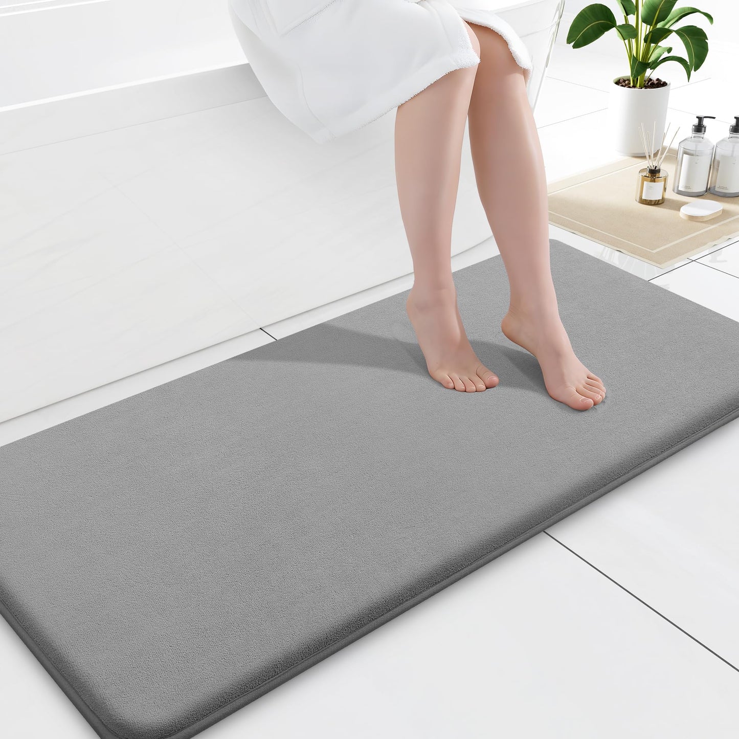 Smiry Memory Foam Bath Mat 47x17, Grey
