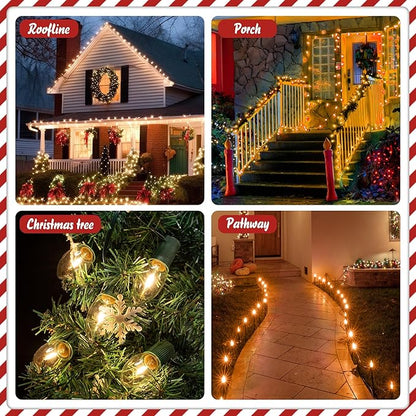 25 FT C9 LED Christmas Lights Outdoor with Clips, Large Bulb Christmas String Lights with Christmas Light Clips, Warm White Christmas Roofline Lights for House and Garden Xmas Decoration