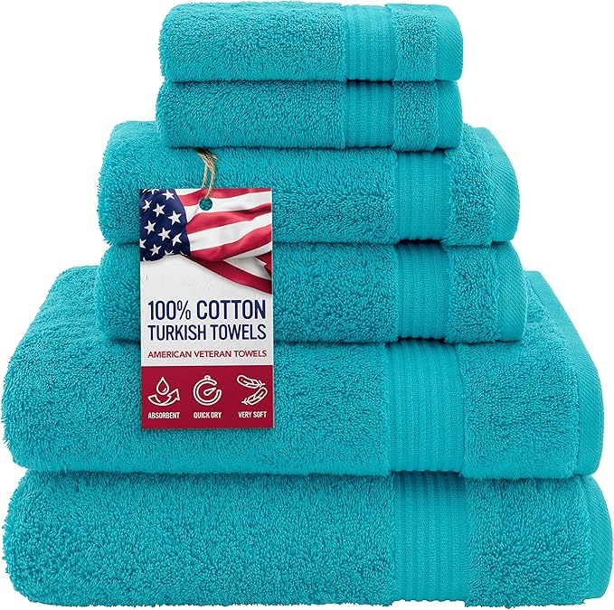 American Veteran Towel, 100% Cotton Turkish 6 Piece Towel Set Luxury Towels Set