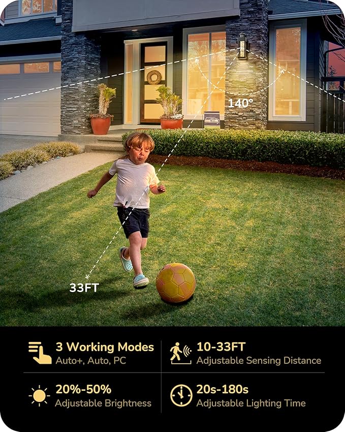EDISHINE Motion Sensor Outdoor Wall Lights, Dusk to Dawn Exterior Lighting Fixture with Crystal Bubble Glass, LED Outdoor Porch Light Wall Mount, Outside Wall Sconce Lantern for Front Door 1100 Lumen