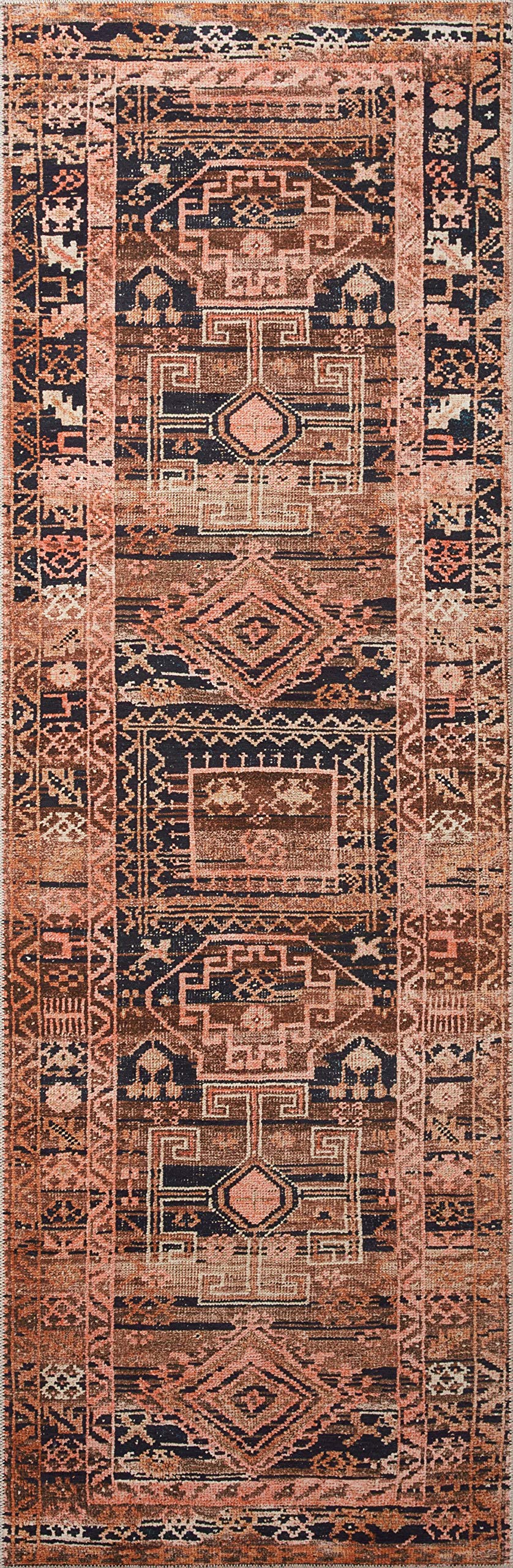 Loloi Layla Collection LAY-14 Mocha/Blush 7'-6" x 9'-6" .13" Thick Area Rug, Soft, Durable, Vintage Inspired, Distressed, Low Pile, Non-Shedding, Easy Clean, Printed, Living Room Rug