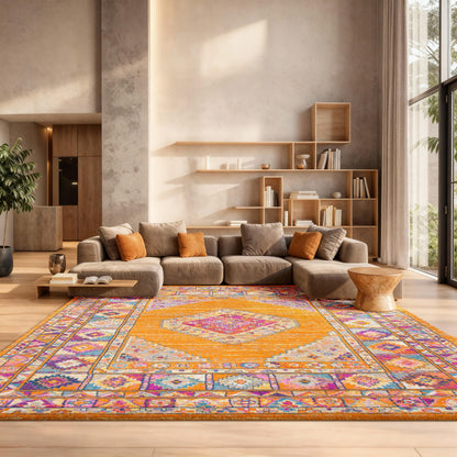 SAFAVIEH Area Rug 8x10 - Madison Collection - Large - Orange & Fuchsia, Boho Chic Medallion Design, Non-Shedding & Easy Cleaning, Ideal for Living Room, Bedroom, Office, Dining Space (MAD133D)