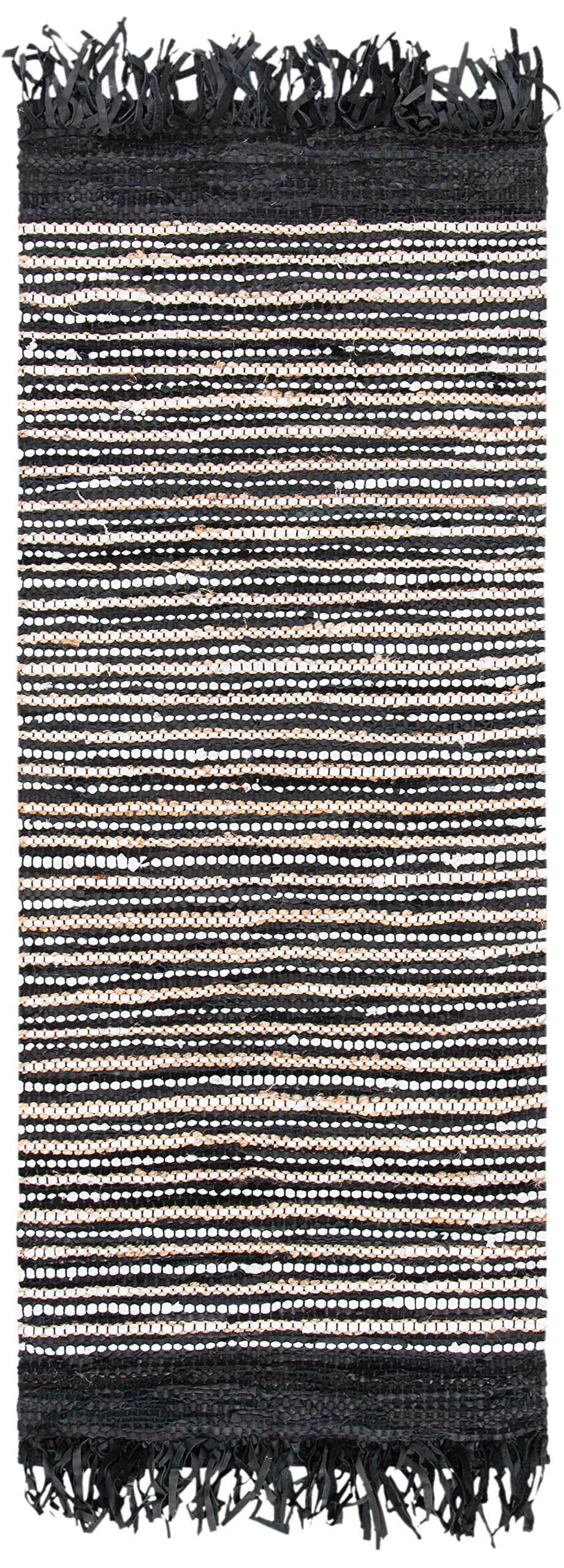 SAFAVIEH Vintage Leather Collection Runner Rug - 2'3" x 6', Black & Multi, Handmade Boho Fringe Leather, Ideal for High Traffic Areas in Living Room, Bedroom (VTL373G)