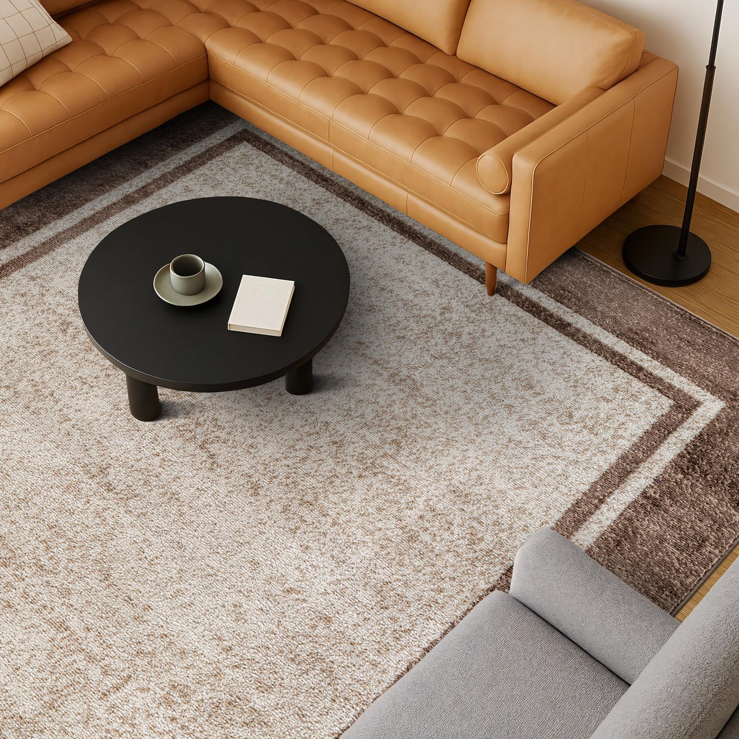 Rugshop Modern Transitional Bordered Indoor Area Rug for Living Room,Bedroom,Kitchen Rug Low Pile Rug with Jute Backing 7' 10" x 10' Beige