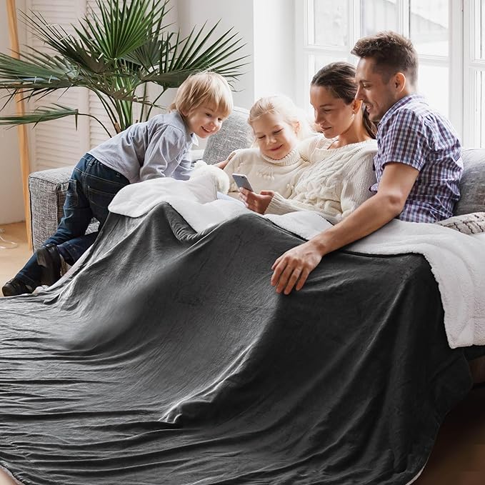 Bedsure GentleSoft Sherpa Fleece Oversized Cal King Blankets for Bed - Thick and Warm Throw for Men, Soft Fuzzy Plush Large Blanket for Winter, Charcoal, 112x98 Inches