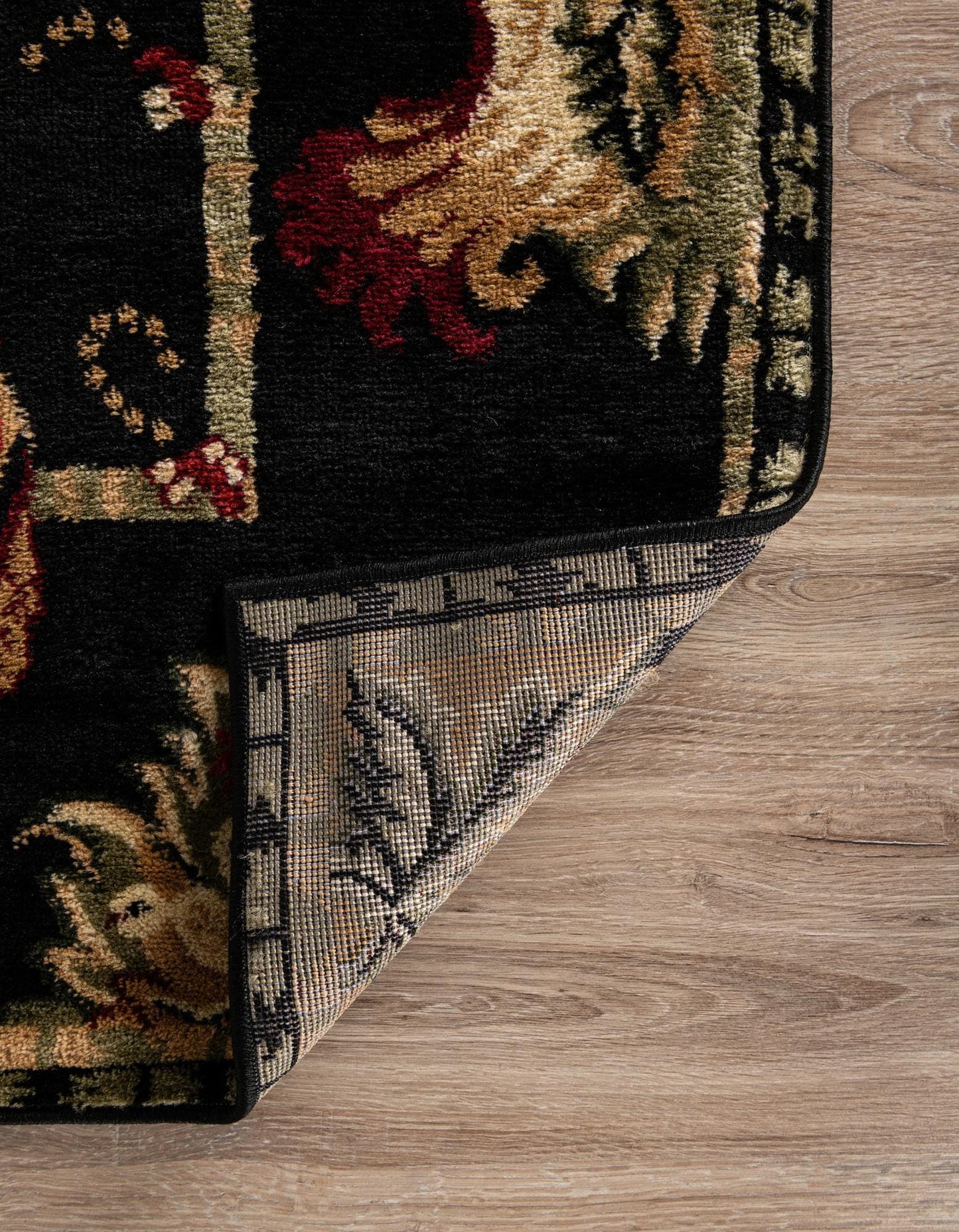 Rugs.com - Pastoral Rug – 7' 10 x 10' Black Easy-Clean Area Rug – Rustic Cabin Lodge Style, Traditional Country Decor for Living Rooms and Dining Rooms