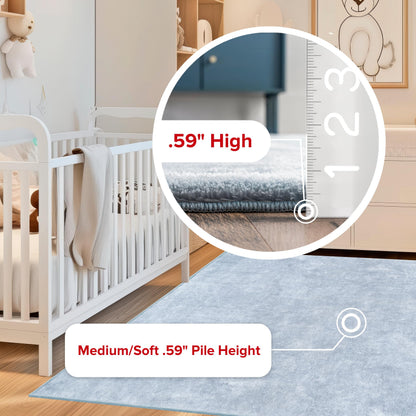 nuLOOM 4' Square Cozy Plush SuperiorWash Area Rug, Machine Washable, Non-Slip, Soft Fluffy Shag Carpet for Living Room Bedroom Kids Room Nursery Home Decor, Loni Light Blue
