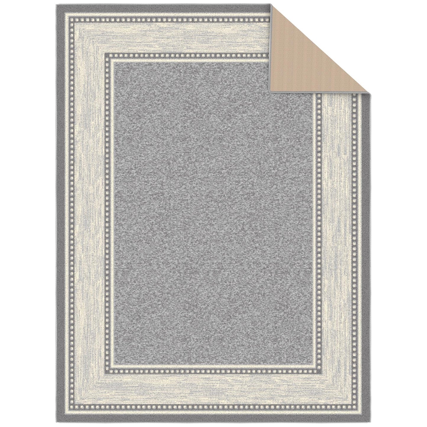 Ottomanson Area Rug 5' x 6'6" – Non Slip Rubber Backed Indoor Rug for Living Room, Bedroom, Dining Room, Low Pile Floor Carpet, Durable Accent Area Rug, Border Light Gray