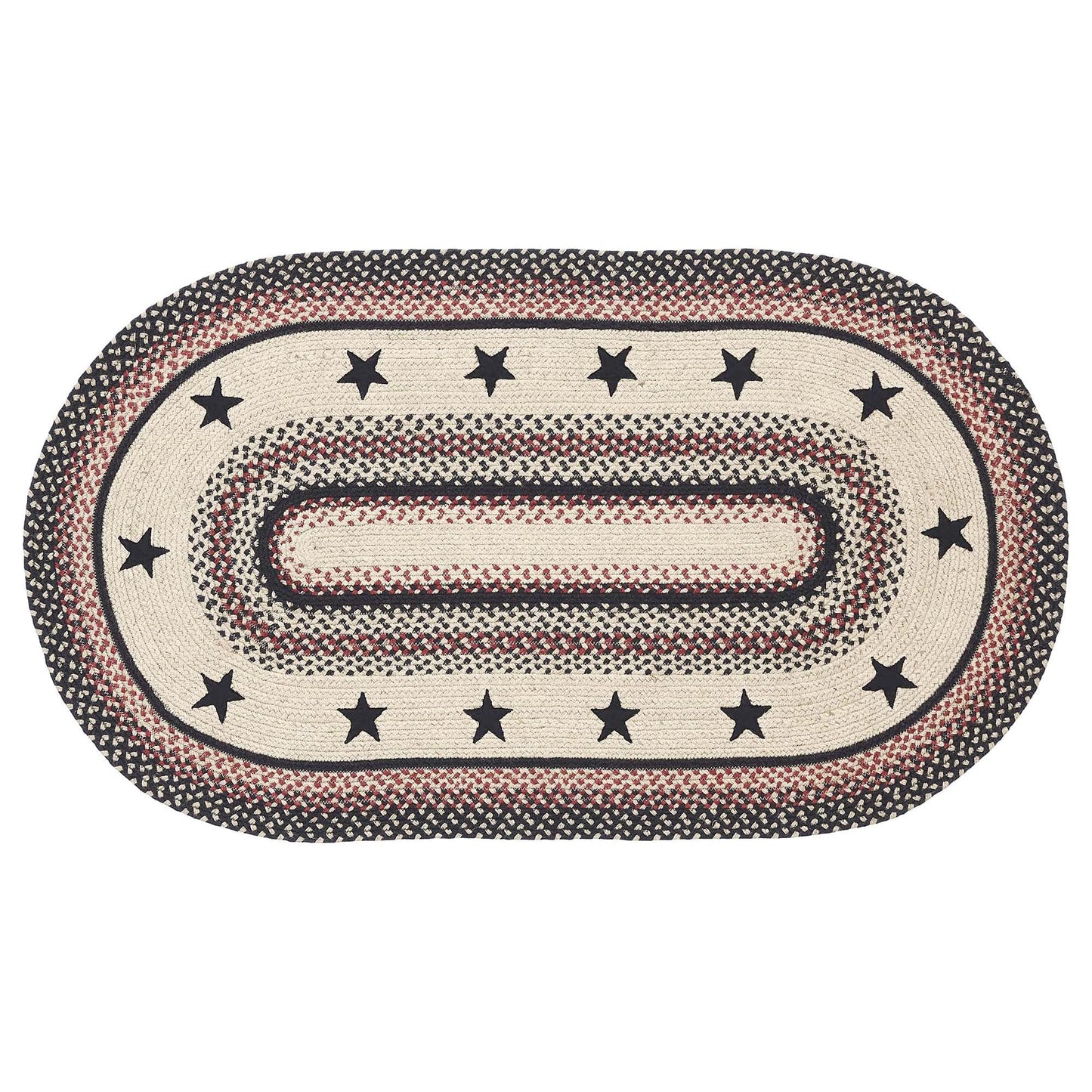 VHC Brands Colonial Star Rug with PVC Pad, Jute Blend, Oval, Tan Black Red, 27x48 inches