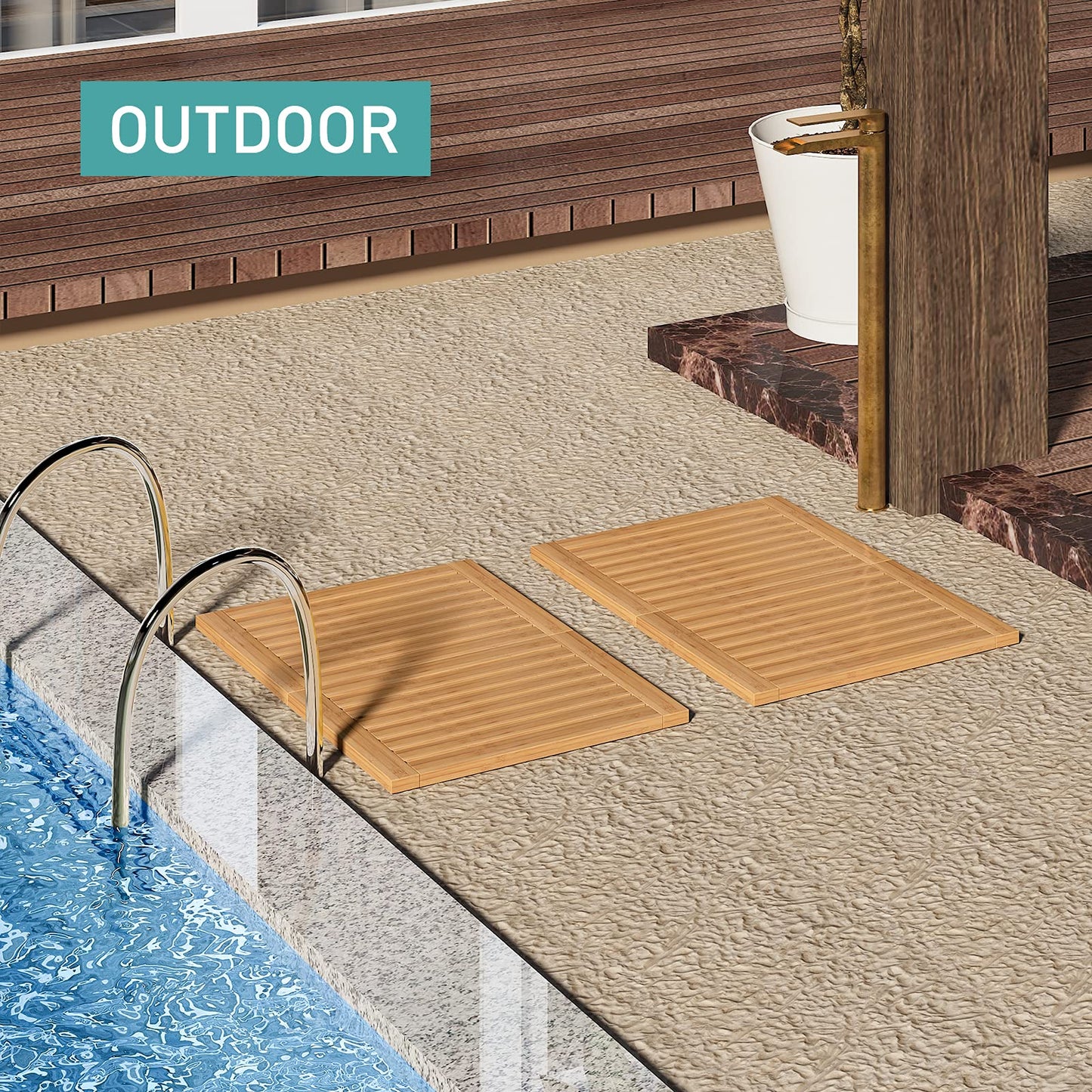 Waterproof Bamboo Bath Mat for Shower, Foldable | Non-Slip | Heavy Duty, Wooden Bath Mat, Floor Mat and Doormat for Indoor Outdoor, 23.4in x 15.6in