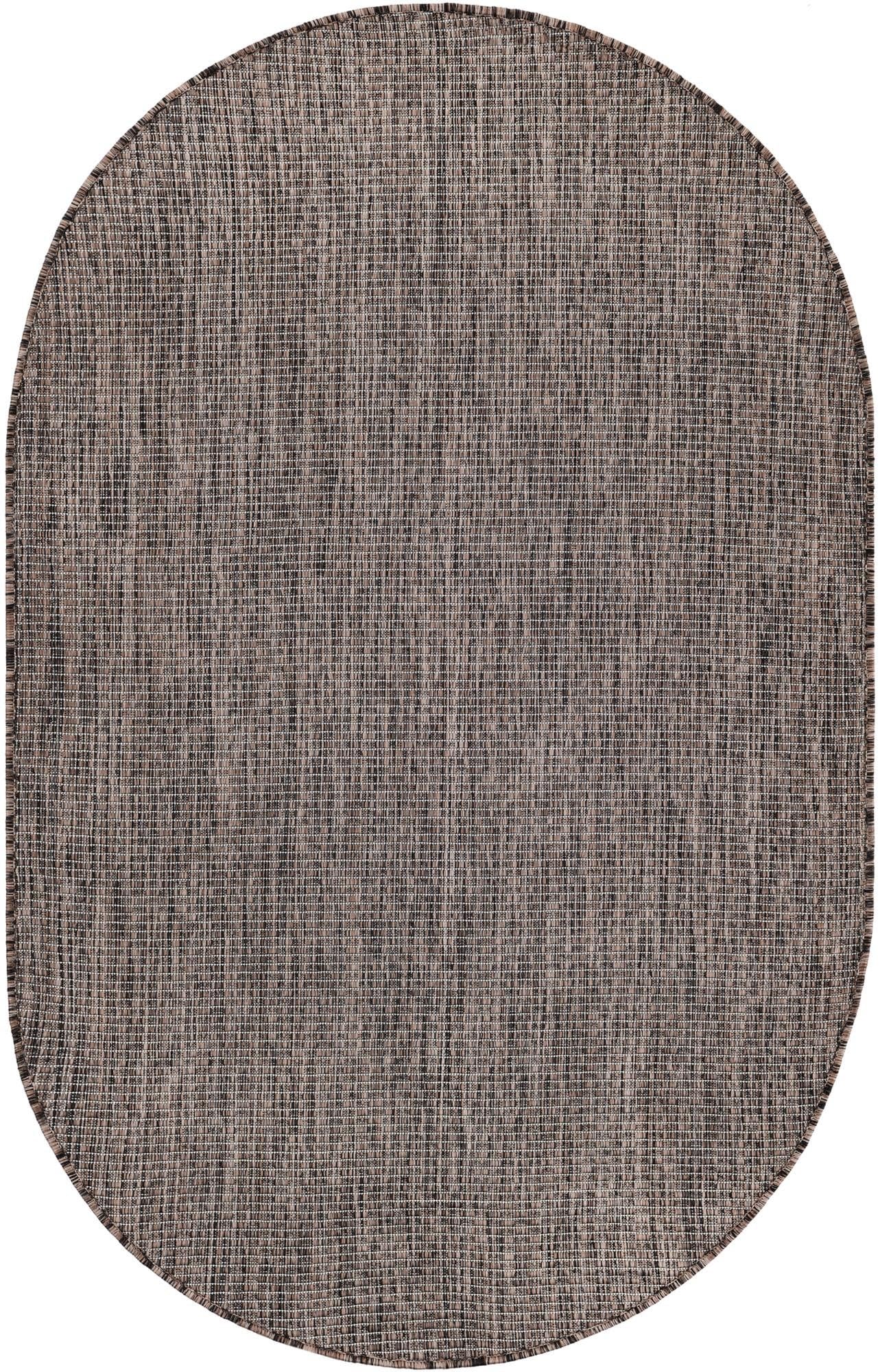 Unique Loom Outdoor Solid Collection Area Rug (3' 3" x 5' 3" Oval Light Brown/Ivory)