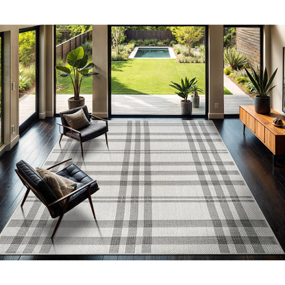 CAMILSON Easy Jute Rug 10x14, Indoor Outdoor Off-White Color Fiber Area Rugs for Living Room Patio and Dining Room Rug, Checkred Boho Woven Design, Easy-Cleaning, Washable Outside Carpet (10 x 14)