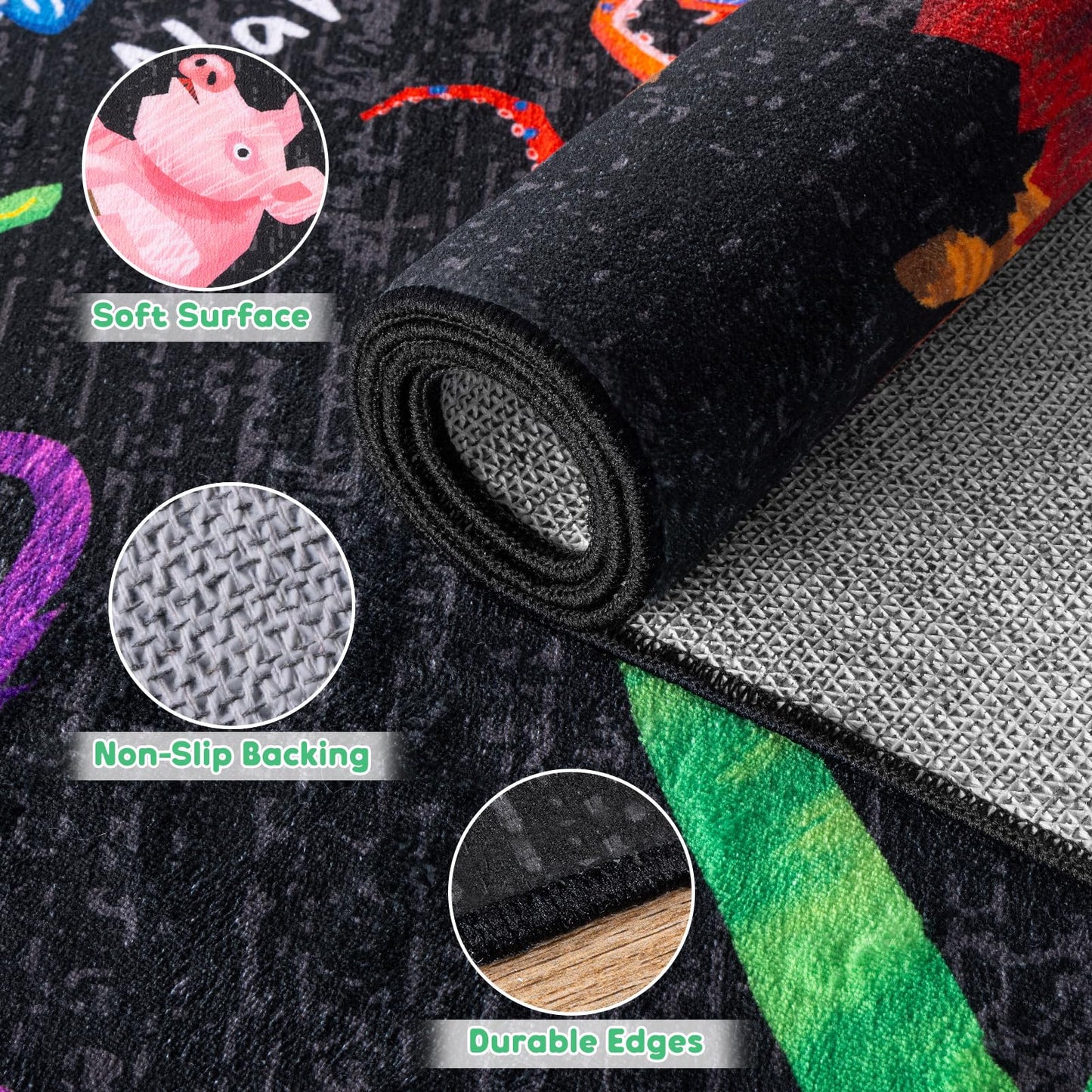 Rogara 3x5 ABC Classroom Rug for Kids Playroom, Alphabet Rug with 26 Animals, Non-Slip Washable Kids Carpet, Educational Preschool Play Mat for Daycare, Nursery, Toddler Bedroom