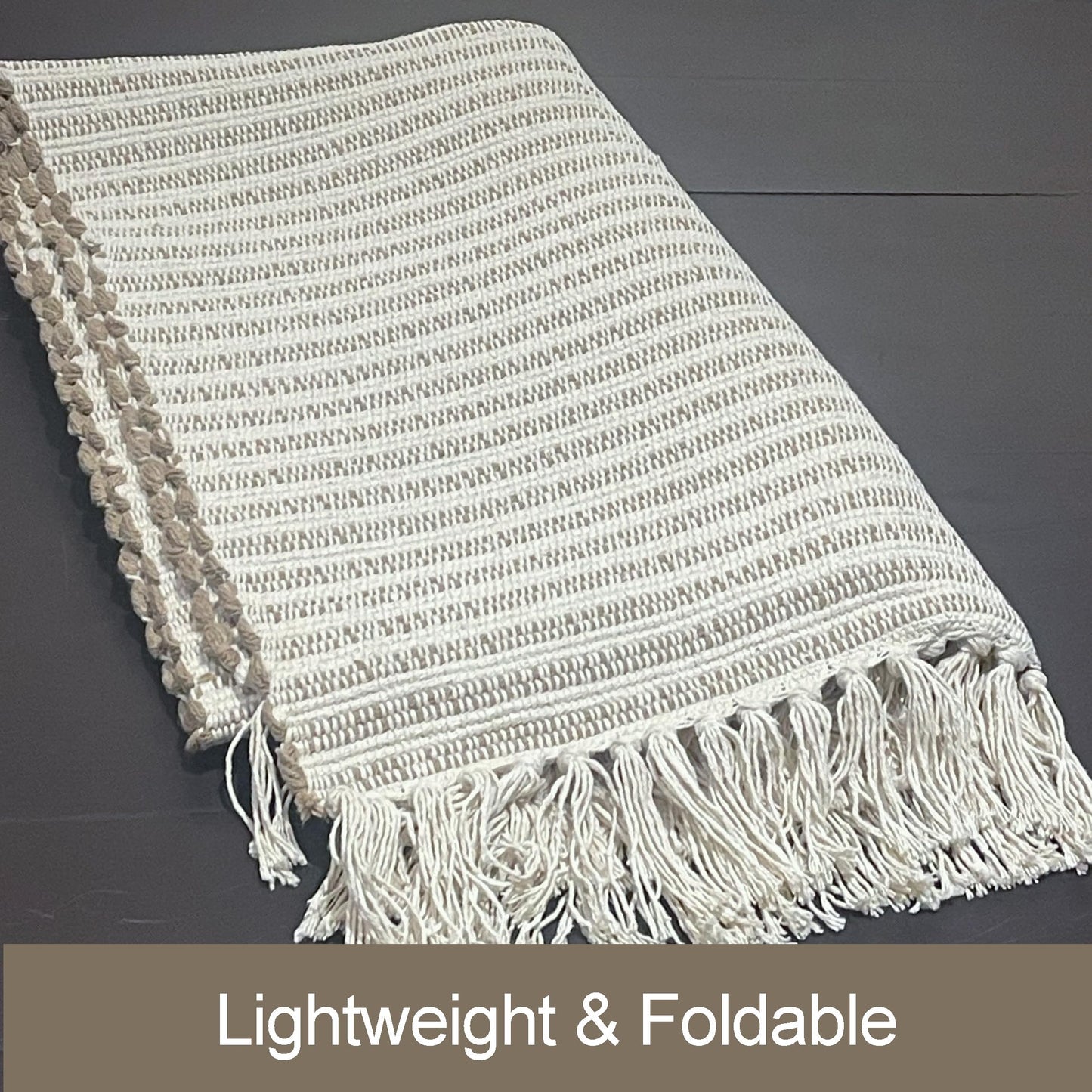 Chardin home Beige & Ivory Providence Area Rug 3x5 feet |Hand Woven Farmhouse Rug with Hand Knotted Fringes | Great in Kitchens bathrooms Living Rooms Bedroom Study | Reversible Cotton Rug