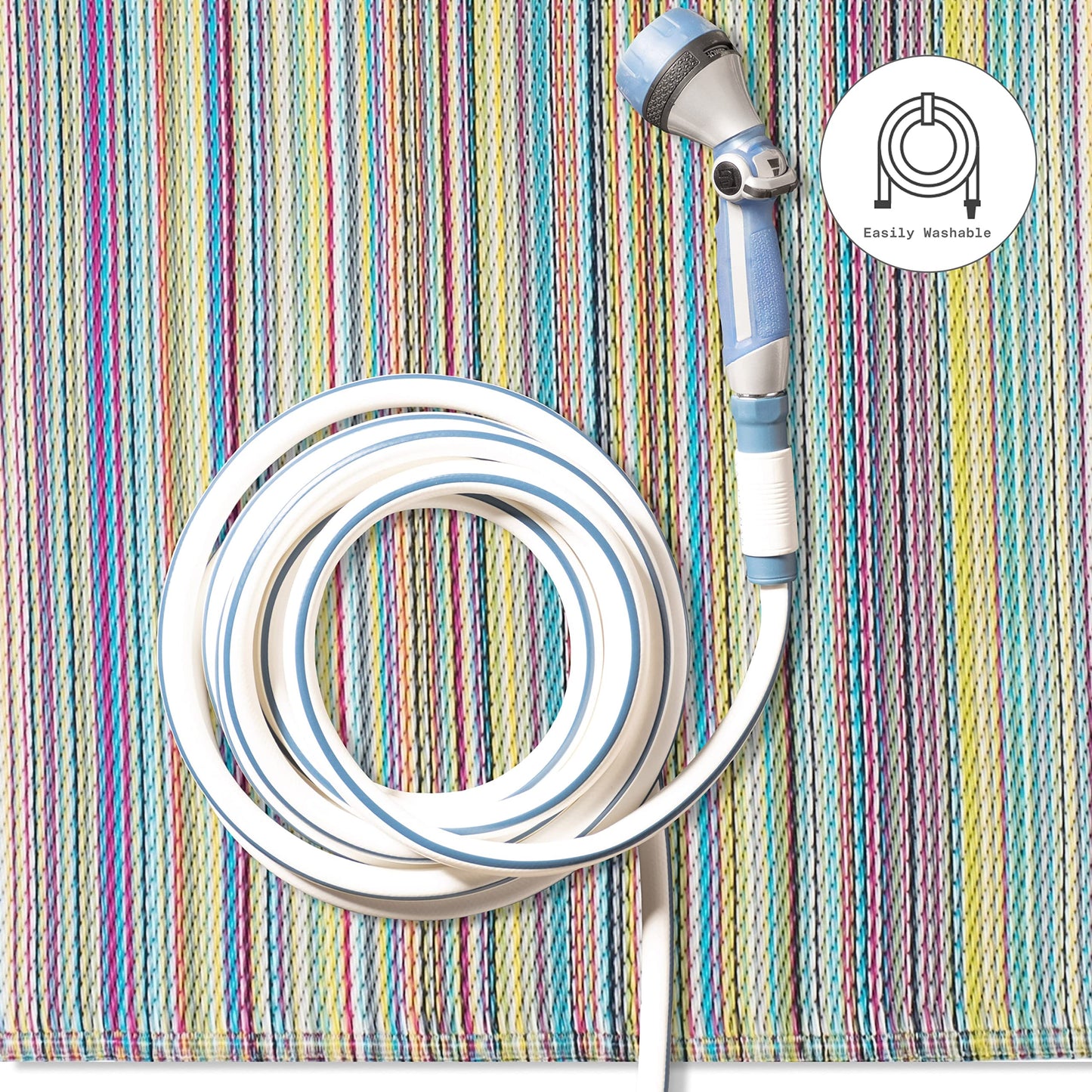 Fab Habitat Outdoor Rug - Waterproof, Fade Resistant, Crease-Free - Premium Recycled Plastic - Striped - Patio, Deck, Porch, Balcony, Laundry Room - Cancun - Candy - 4 x 6 ft