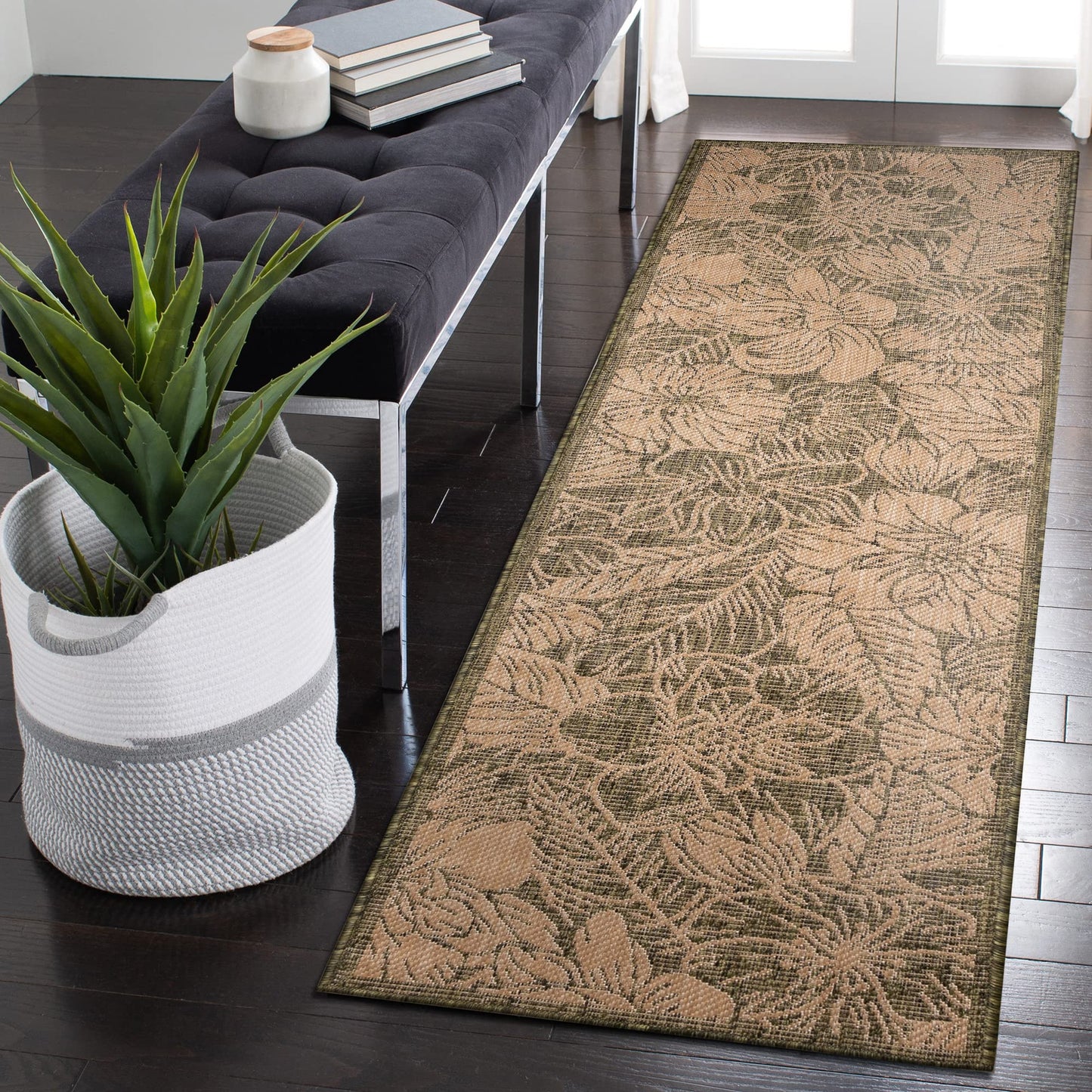Liora Manne Carmel Indoor/Outdoor Power Loomed Synthetic Blend Low Profile Area Rug - Transitional Botanical Floral Decorative (Botanical Green) (1'11" x 7'6")
