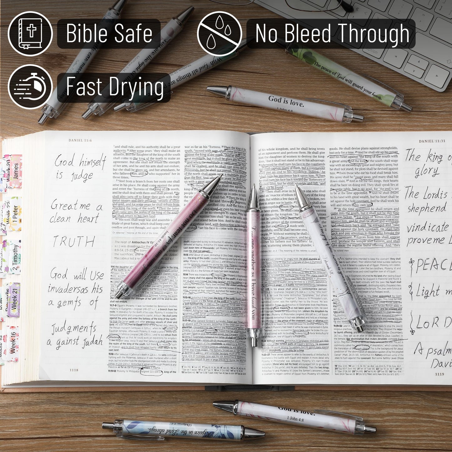 Mr. Pen- Christian Pen Set, 50 Pack, Floral, Black Ink, Bible Verse Pens Bulk, for Women Men