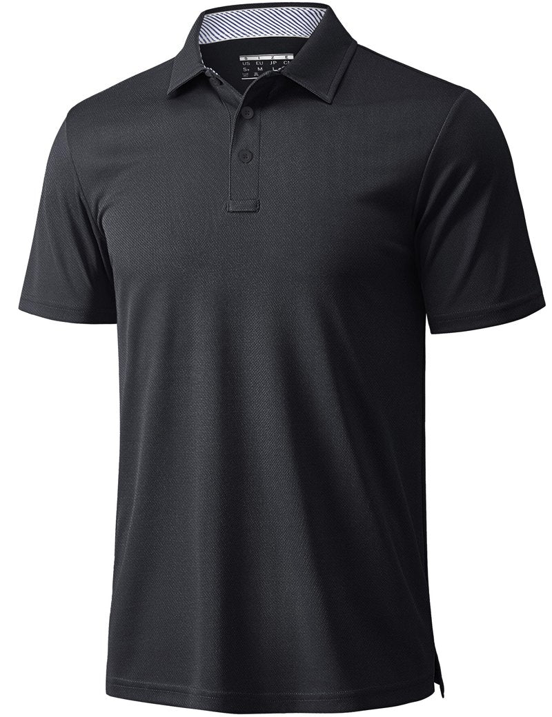 MAGCOMSEN Black Polo Shirts for Men Short Sleeve Performance Moisture Wicking Golf Polos Athletic Work Casual Plain Collared Shirt