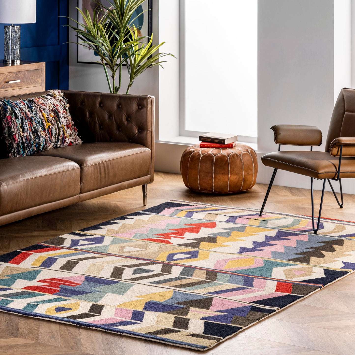 Nuloom Ofelia Handmade, Multicolor/Black, 4' x 6', Geometric, Wool, Soft and Cozy, High Traffic, Stain Resistant, Easy Clean, Durable Runner for Bedroom, Living Room, Dining, Den, Foyer
