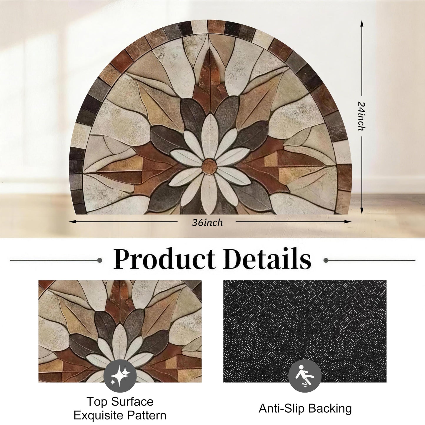 RAIPY Half Round Door Mat 2'x3', Entrance Rug Floor Mats, Print Design Non-Slip Washable Semicircle Rug, Durable Half Moon Mat for Indoor Entrance Living Room