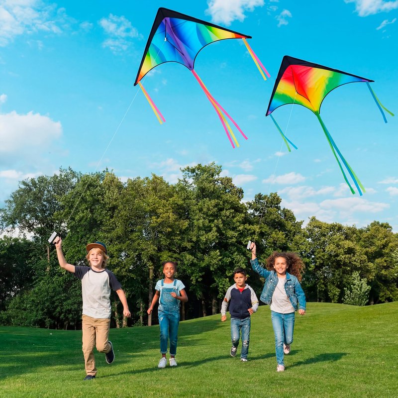 JOYIN 3 Pcs Large Delta Kite Gradient Rainbow, Easy to Fly Huge for Kids and Adults with 328ft String, Large Delta Beach Kite for Outdoor Games and Activities