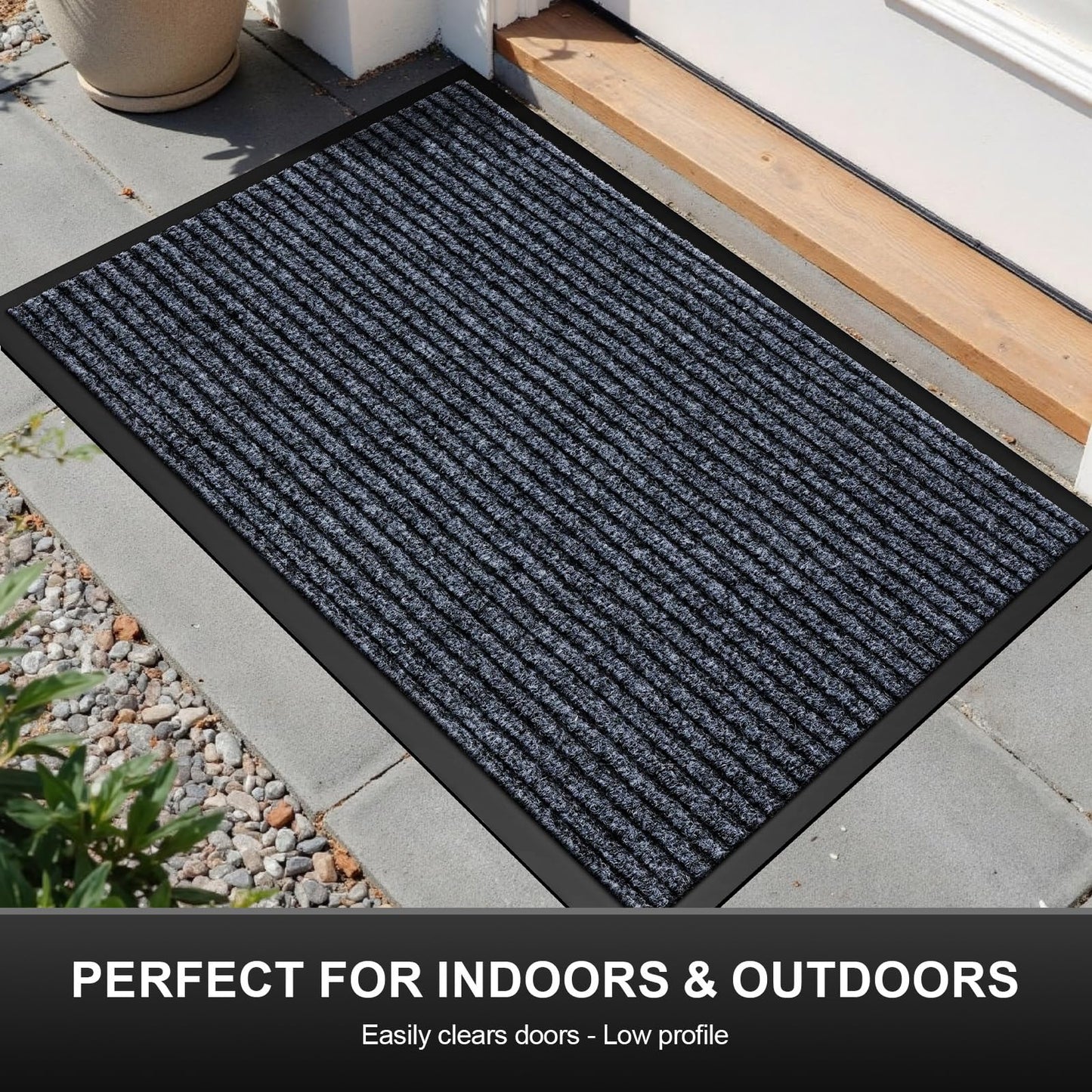 Commercial Floor Mat Non-Slip Waterproof, 60"x36" Front Door Mat for High Traffic Areas, Easy Clean Low Profile Durable Rug, for Entryway, Indoor/Outdoor, Office, Industrial, Garage, Grey