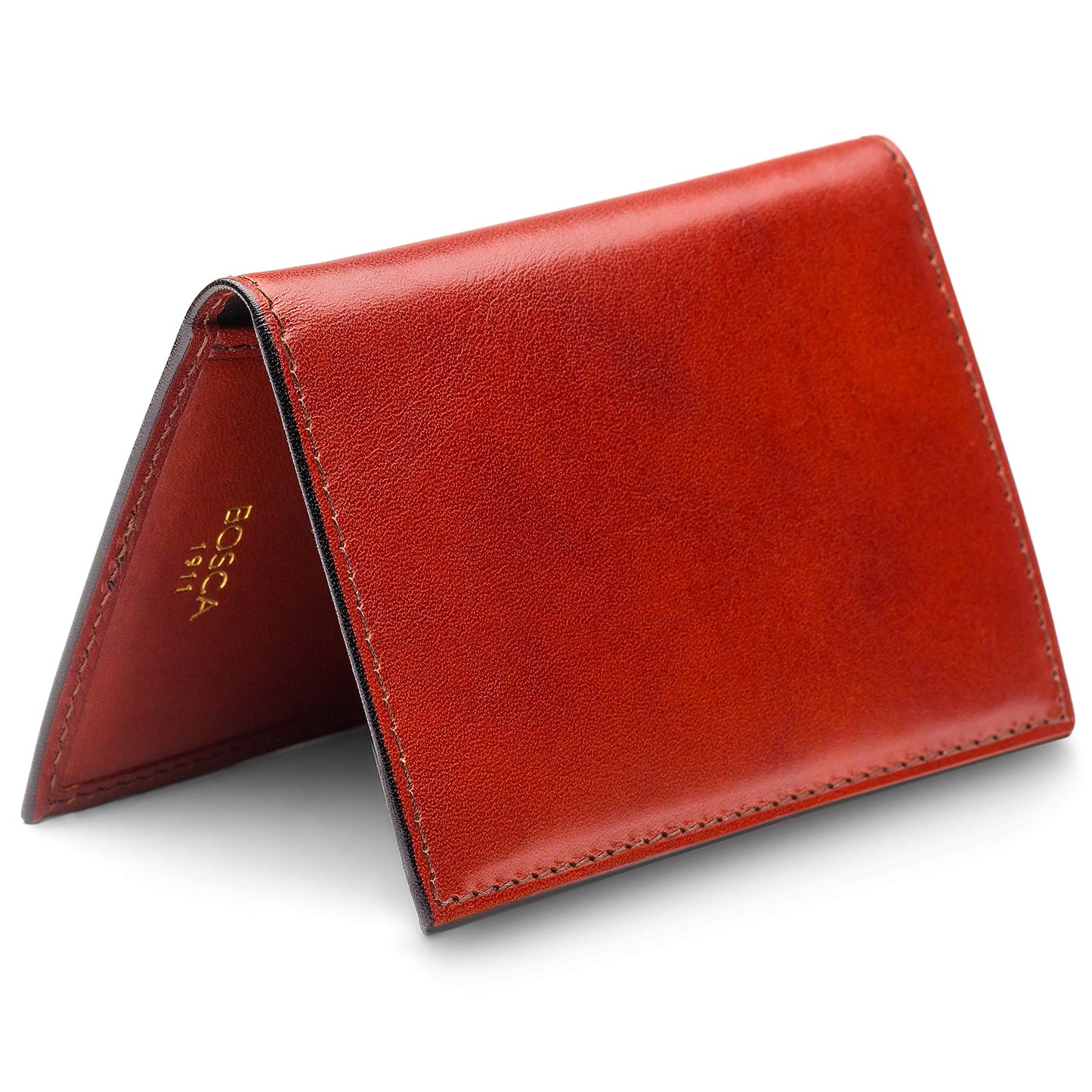 Bosca Men's Leather Card Holder Wallet – Italian Full Grain Vegetable Tanned Credit Card Case – 6 Card Slots, 2 Receipt Wells – Classic Glossy Finish – Gift-Ready Packaging - Cognac Brown