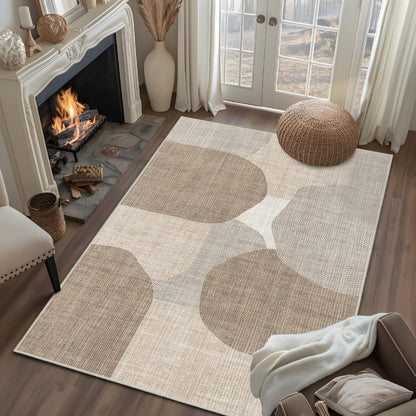 Castage 5x7 Area Rugs Modern Washable Rug for Living Room Bedroom,Large Boho Abstract Geometric Non Slip Carpet for Office Dining Room Farmhouse,Beige
