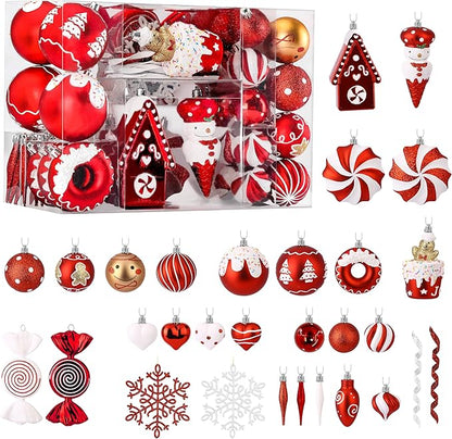 SHareconn 86pcs Christmas Tree Balls Ornaments, Shatterproof Plastic Decorative Baubles for Christmas Tree Decorations, Holiday Wedding Party Decoration, Festive Ornaments, Red White
