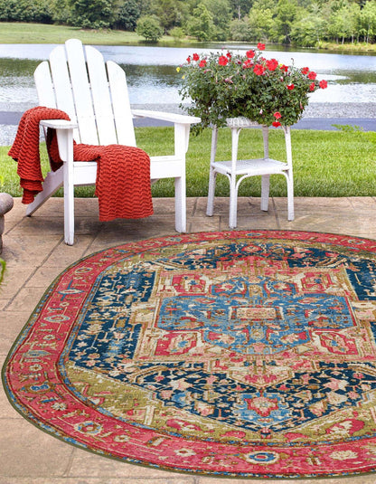 Unique Loom Outdoor Traditional Collection Area Rug - Limon (5' 3" x 8' Oval Multi/Red)