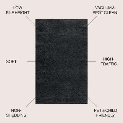 JONATHAN Y Haze Solid Low-Pile Black 4x6 Oval Indoor Area Rug, Coastal,Bohemian,Minimalist,Classic, Easy-Cleaning for Living Room,Bedroom,Kitchen,Pet Friendly,Non-Shedding (SEU100I-4OV)