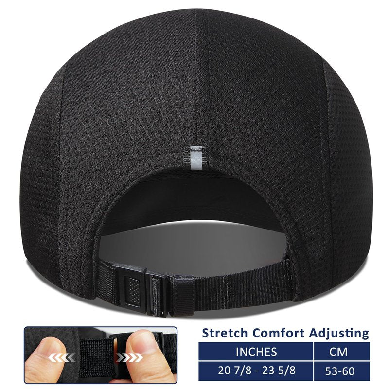 GADIEMKENSD Women's Race Day Running Hat Performance 100% Polyester Baseball Cap - Excellent Ventilation, Lightweight, Reflective Safety Ponytail Hats for Exercise Golf Hiking Beach Workout Gym Black