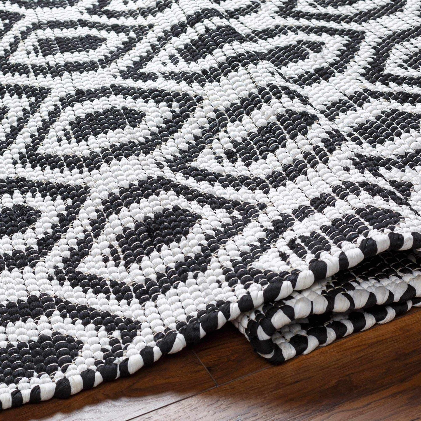 Hauteloom Nautilus Recycled Material Area Rug - Geometric Diamond Trellis Medallion - Contemporary Modern Tribal Minimalist Moroccan - Rose Cream, Dark Purple, Dark Gray, Black, White - 5' x 7'6"