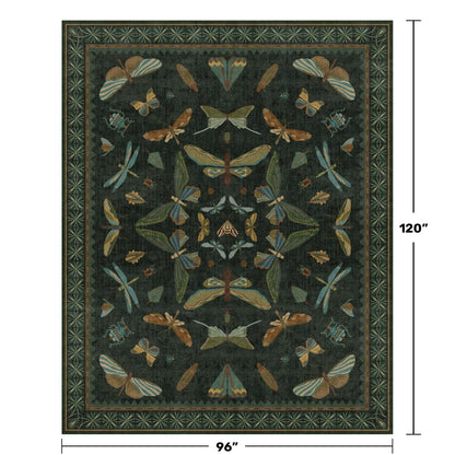 Hazo Haus Dark Green Insect Area Rugs 8x10 for Living Room, Dining Room Under Table, Bedroom, Unique Washable Floral Non Slip Low Pile Soft Rug