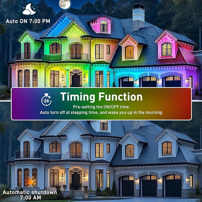 150FT Permanent Outdoor Lights,for House Roof, Christmas, Holiday, Party, Daily Lighting, IP67 Waterproof,RGB Eaves Lights with Multi Scene Modes for Halloween