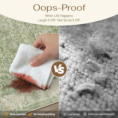 WondRg 6x9 Washable Area Rug for Living Room Bedroom Green Low Pile Non Slip Rug Neutral Distressed Carpet Dining Room Classroom Playroom Home Decor