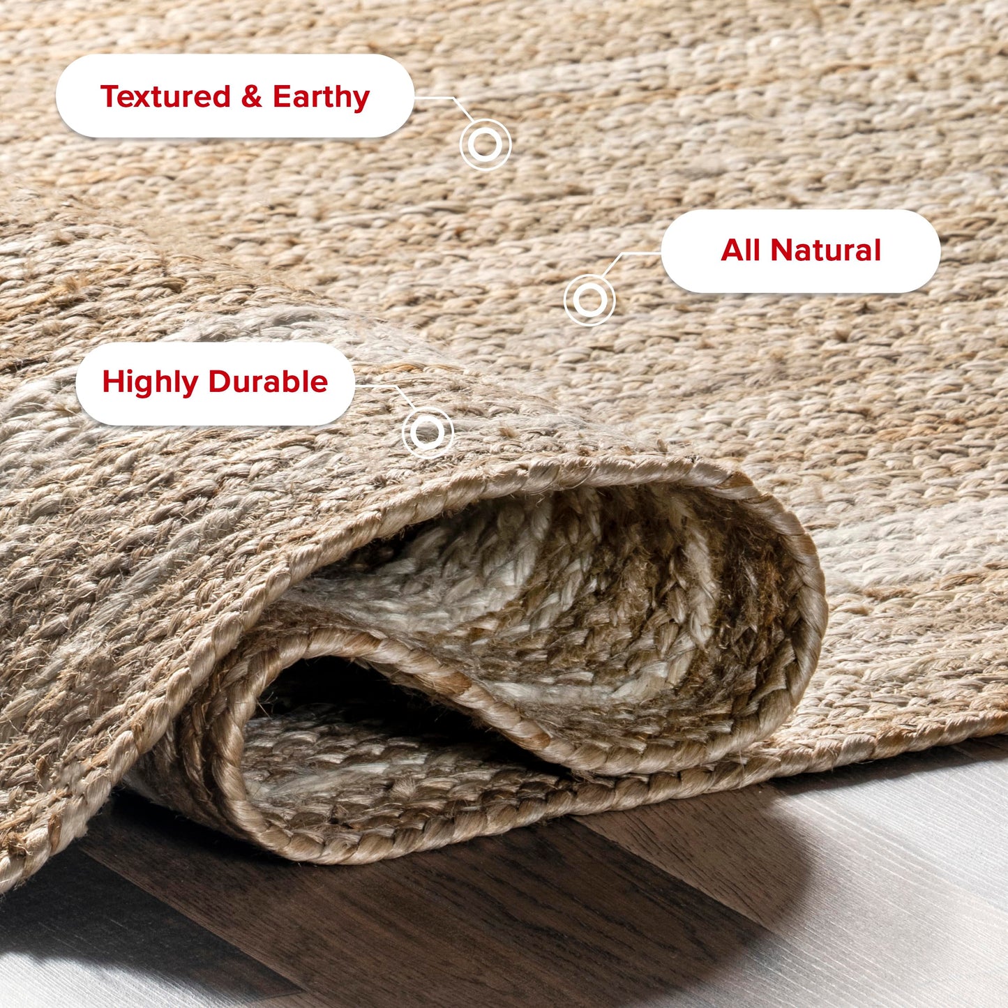 Nuloom Rikki Off-White/Natural, 3' x 5' Oval, Coastal Braided, Jute, Soft and Textured, High Traffic, Stain Resistant, Easy Clean, Durable Area Rug for Bedroom, Living Room, Dining, Foyer, Entryway