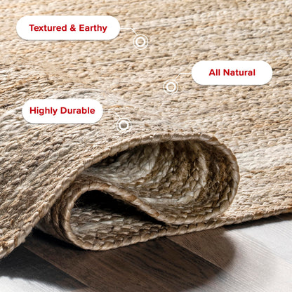 Nuloom Rikki Off-White/Natural, 3' x 5' Oval, Coastal Braided, Jute, Soft and Textured, High Traffic, Stain Resistant, Easy Clean, Durable Area Rug for Bedroom, Living Room, Dining, Foyer, Entryway
