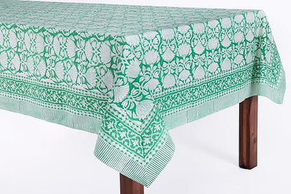 ATOSII Meadow Green 100% Cotton Fall Tablecloth, Handblock Print Rectangle Table Cover for Kitchen Dining Linen I Parties, Weddings, Outdoors, Easter Table Cloth Decor 60 X 90 Inches I 6 Seater
