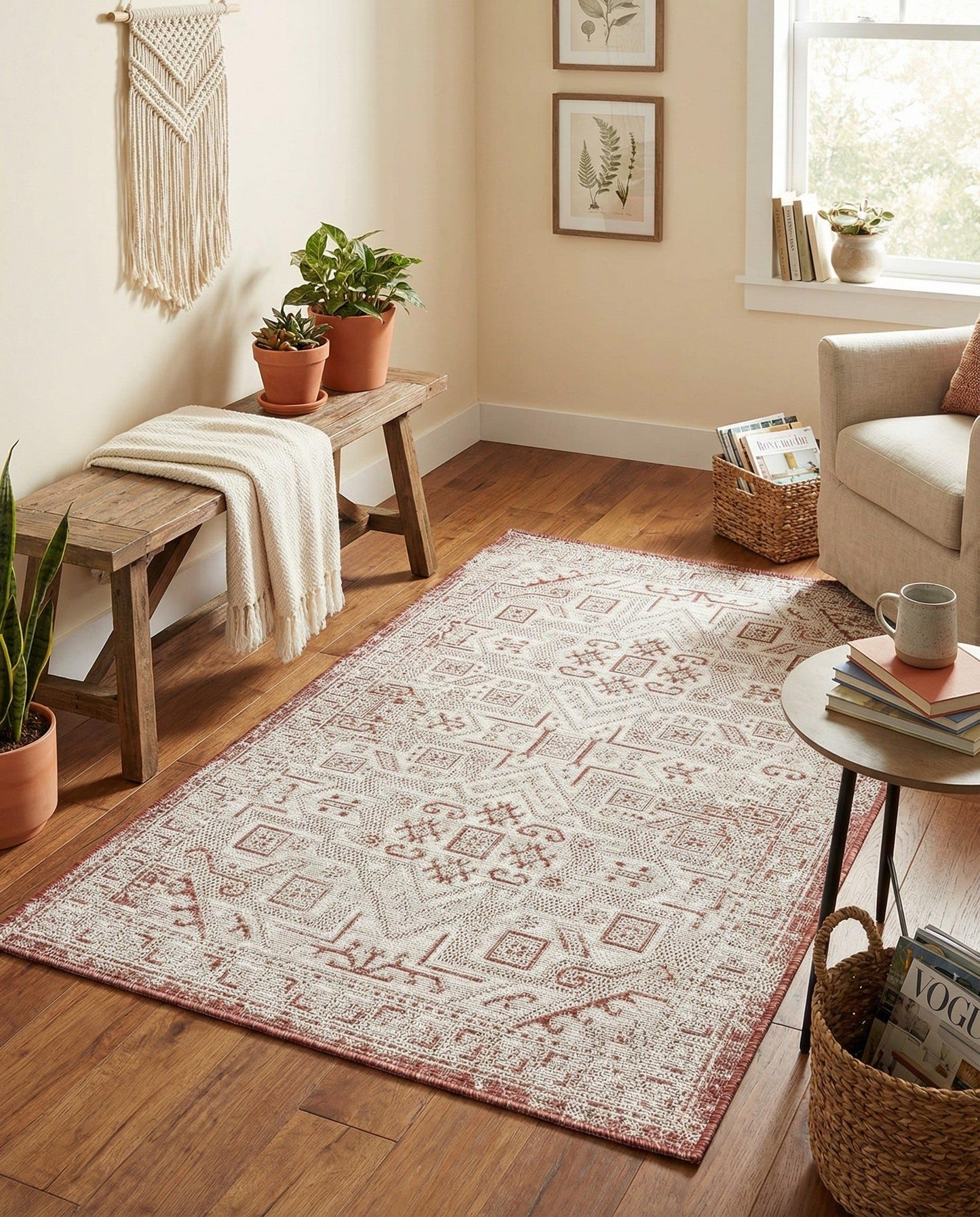 Rugs.com - Outdoor Aztec Rug – 3' 1 x 5' 3 Rust Red Washable Indoor Outdoor Rug – Flatweave Area Rug for Patio, Deck, Porch, and Entryway