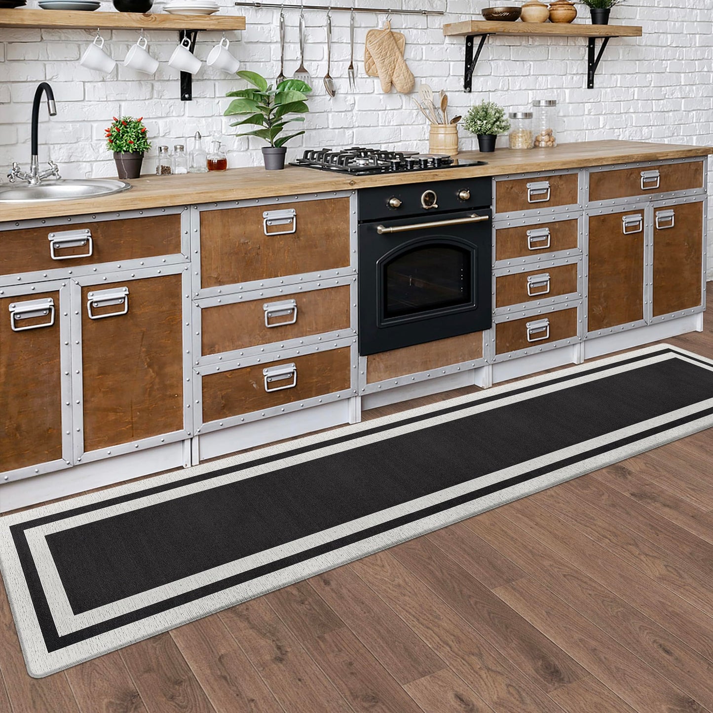 ATRUG Anti Fatigue Kitchen Mats Memory Foam Cushioned Rugs Non Skid Large Kitchen Rugs Comfort Standing Desk Mats for Kitchen Floor Office Home Laundry Room Waterproof Ergonomic Black 17.3"x 94.5"