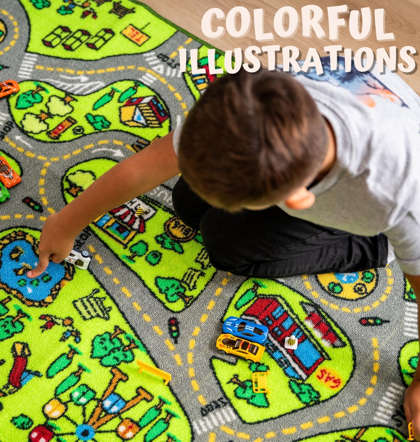 ToyVelt Carpet Playmat Kids Rug - Medium 43” x 26” Educational City Road Traffic Mat for Kids Ages 3–12 - Preschool Rug & Play Room Carpet with Skid-Proof Backing - Bedroom & Playroom
