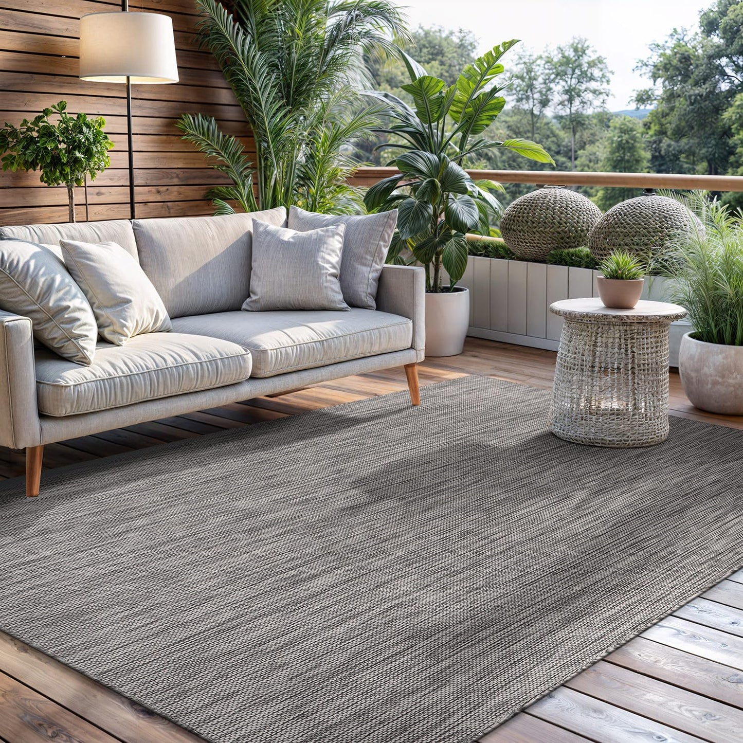 CAMILSON Outdoor Rug 5x7 Modern Area Rugs for Indoor and Outdoor Patios and Porches - Waterproof, Washable, Non-Shedding, Easy-to-Clean Outside Carpet (5 x 7, Solid - Silver Gray)