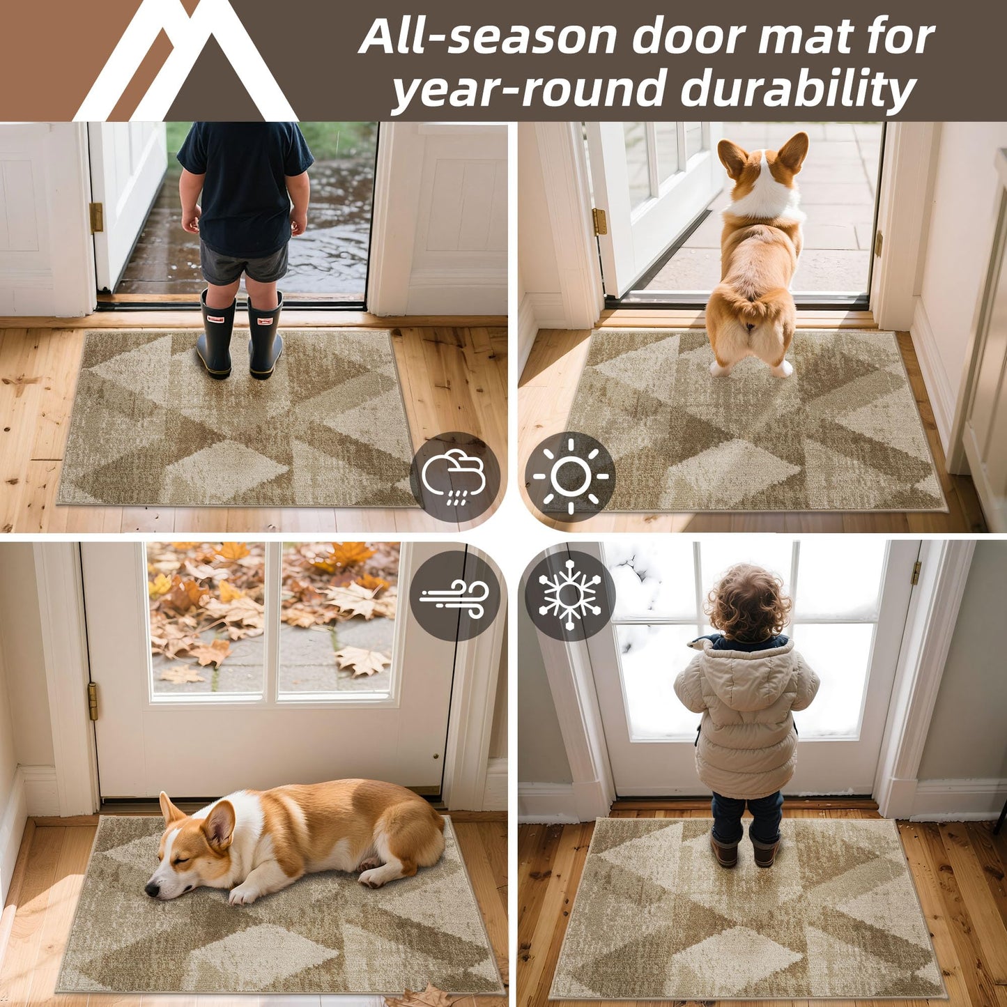 COSY HOMEER Entryway Rugs Doormat 20"x32", Non-Slip Absorbent Polyester, Washable Rugs for Front Door, Dirty Paws & High Traffic Areas, Beige