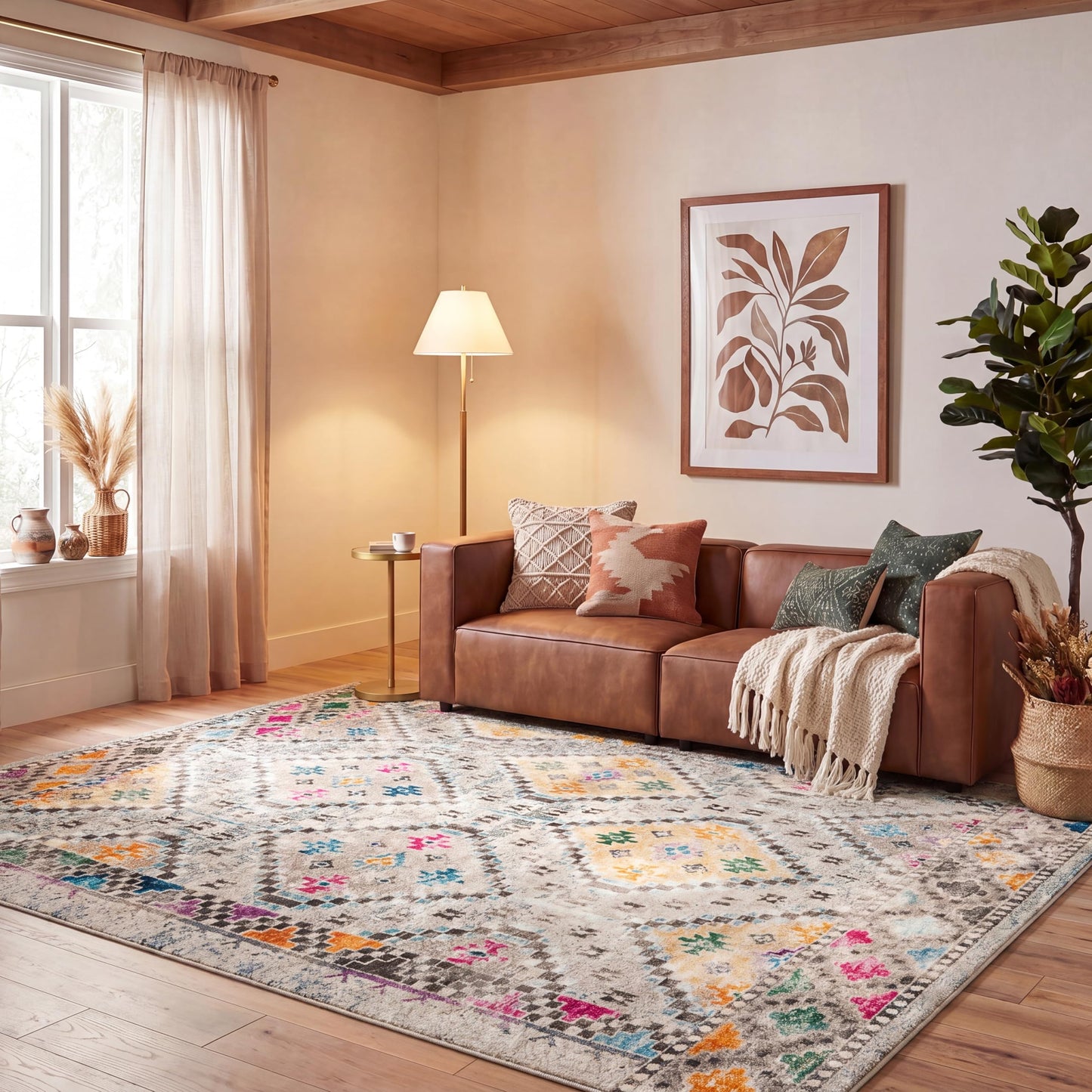 SAFAVIEH Area Rug 8x10 - Madison Collection - Large - Grey & Yellow, Boho Diamond Distressed Design, Non-Shedding & Easy Cleaning, Ideal for Living Room, Bedroom, Office, Dining Space (MAD418F)