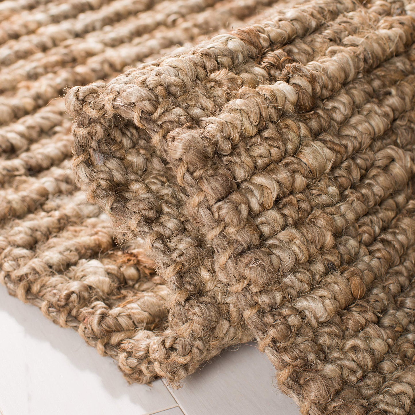 SAFAVIEH Natural Fiber Collection Runner Rug - 2'6" x 6', Natural & Grey, Handmade Jute, Farmhouse Style, Chunky Textured Thick Pile (NF447M)