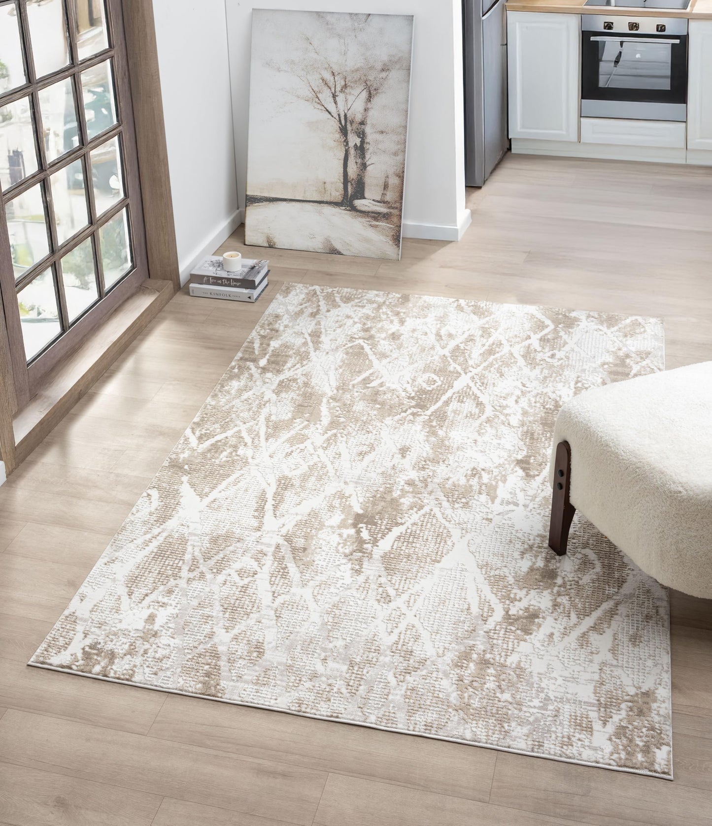 RUGGERRUGS Adel Modern Area Rug for Living Room, 5x7 Rustic Distressed Abstract Beige Neutral Rug, Medium Pile Stain Resistant Carpet for Bedroom, Dining Room or Kitchen (5' x 7', Beige)